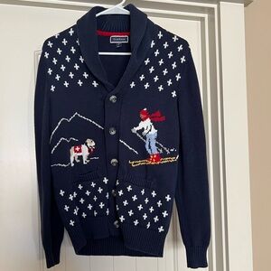 Shawl Collar Cardigan Skier and Dog Apres Ski Sweater